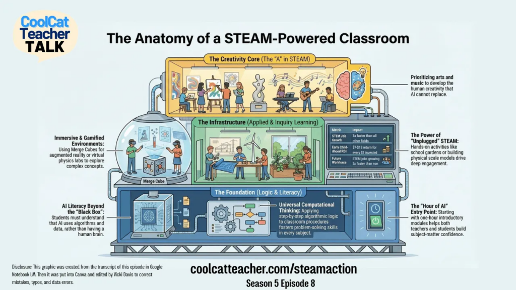 STEAM classroom ideas from 9 expert educators on Cool Cat Teacher Talk S5E8 featuring hands-on learning activities
