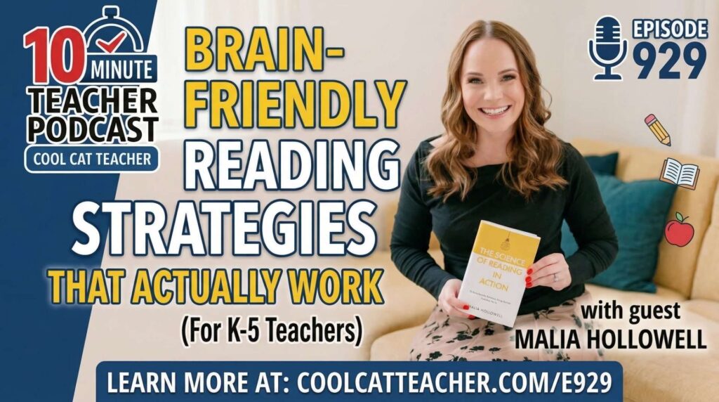 Malia Hollowell smiling with text: "Brain-Friendly Reading Strategies"
