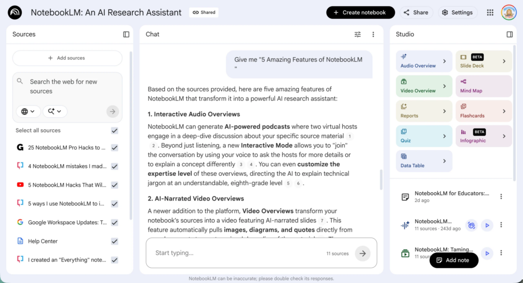 5 Amazing Features of NotebookLM