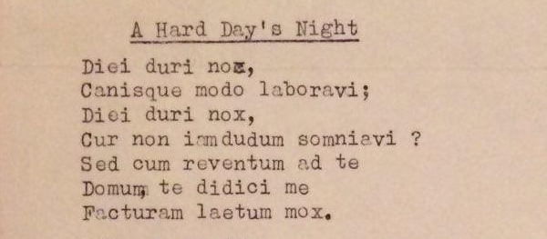 Hip 1960s Latin Teacher Translated Beatles Songs into Latin for His Students: Read Lyrics for “O Teneum Manum,” “Diei Duri Nox” & More Hip 1960s Latin Teacher Translated Beatles Songs into Latin for His Students: Read Lyrics for "O Teneum Manum," "Diei Duri Nox" & More